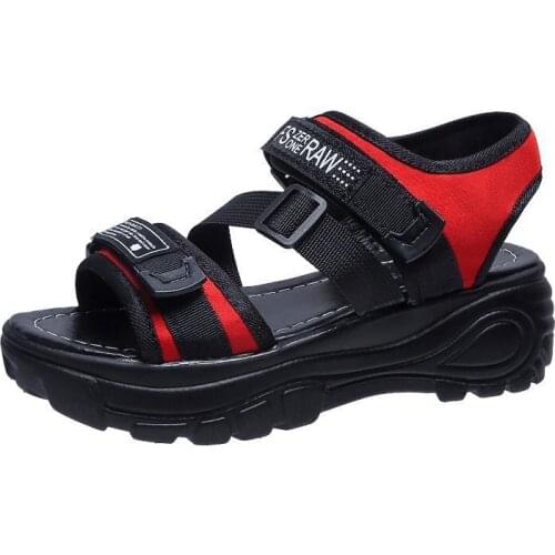 2021 Summer Leisure Net Red Sports Sandals Women Belly Button Velcro Beach Shoes for Women Increase Letter Woman Sandal A022