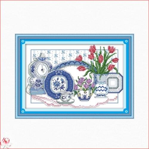 Flowers In Celadon Vase Patterns Counted 11CT 14CT DIY Cross Stitch Sets Cross-stitch Kits Embroidery Needlework Home Decoration