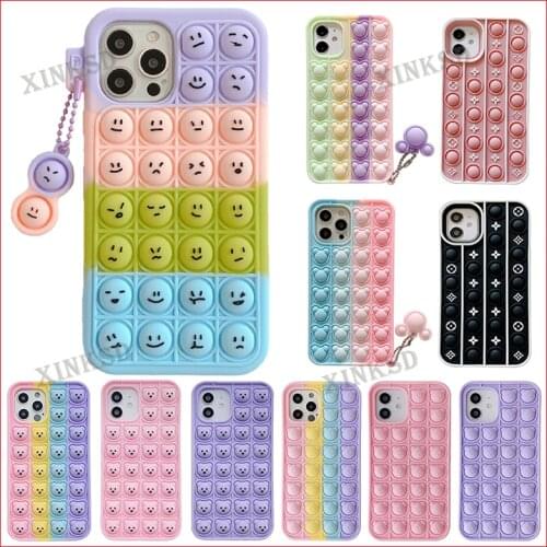 Fashion Rainbow Relive Stress Bubble Phone Case for Iphone 8 7 6 Plus X XR XS Max 11 12 Pro Max SE 2020 Cute Bear Silicone Cover
