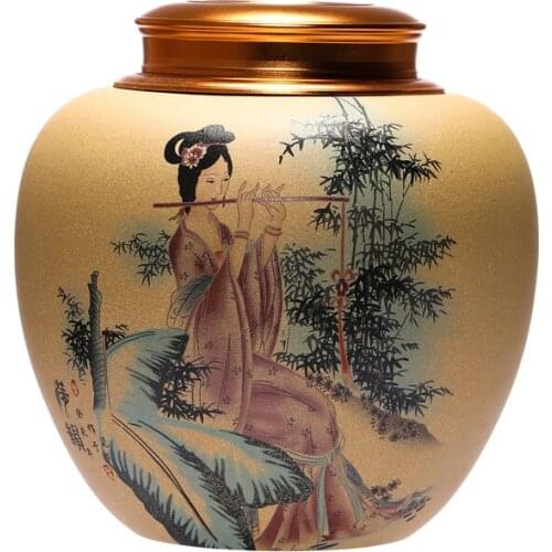 Purple Sand Tea Caddy Tin Cover Large Ceramic Sealed Can Pu'er Tea Storage Tank Small Tea Storage Pot One-Catty-Package Loose