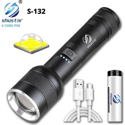 Super Bright LED Flashlight Wtih 4 Core P50 Lamp Beads Waterproof Zoomable Torch Suitable for Adventure, Camping, Cycling, Etc
