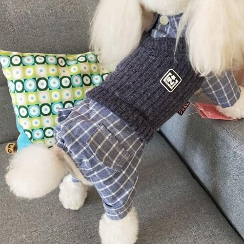 Thin Jumpsuits Dog Clothes Fake Two Piece Suit Spring Autumn Sportswear Knitted Sweater Vest & Shirt Fake Two-piecs Suit