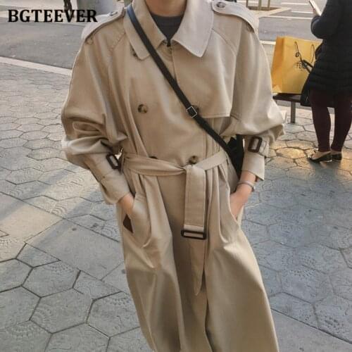 BGTEEVER Casual Turn-down Collar Women Trench Coats Streetwear Autumn Loose Belted Ladies Long Windbreaker 2020 Female Outwear