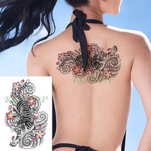 Waterproof Temporary Tattoo Sticker tiger pink flower clould pattern fake tatto flash tatoo big size body art for girl women men