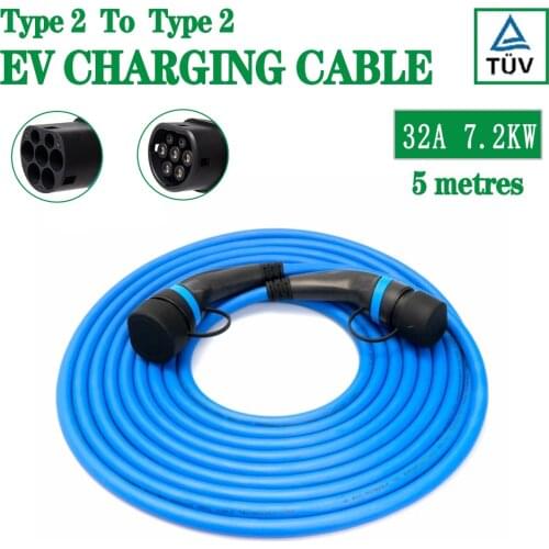 32A 7.2KW EV Charging Cable Longer Length Type 2 to Type 2 Connector 1 Phase for Electric Car 5 Meters EVSE Charger