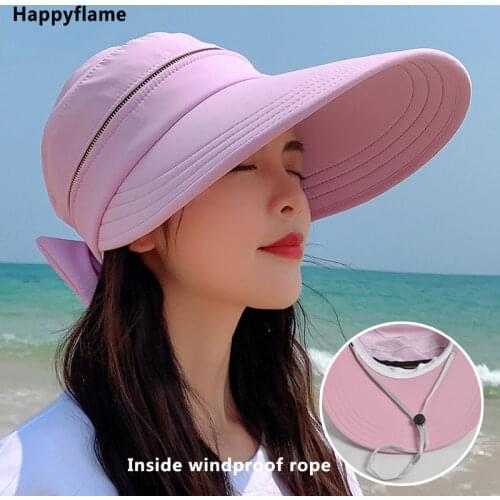 Womens Summer Hat Removable Cap Top with Zipper Empty Top Hat Cycilng Anti-UV Sun Hats Ladies Foldable Big Brim Hat Visor Caps