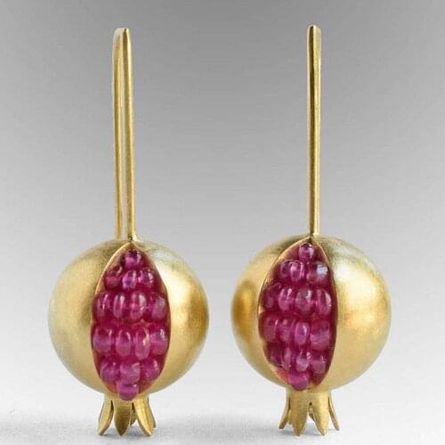 Ripe pomegranate Pendant Purple Red Seed Rhinestone Earrings Vintage Ethnic Long Hook Dangle Garnet Stone Earrings Brincos