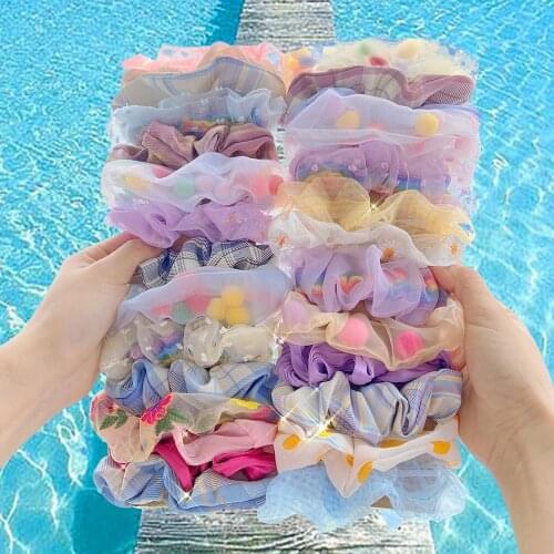 Bowknot Silk Rainbow Scrunchies For Women Girls Gum Hair Tie 1PCS Hair Rope Rubber Bands Ponytail Hold Hair Accessories