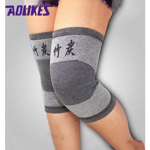 AOLIKES 2 Pcs Bamboo Elastic Knee Pads For Volleyball Thin Breathable Cycling Bike Knee Brace Protector Kneepads Sports Safety