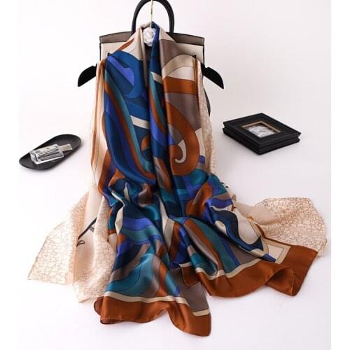 2021 Popular 180X90CM Silk Scarf Summer Foulard Neck Scarves Lady Bandana Beach Towel Korean Designer Multicolor Shawl And Wrpas