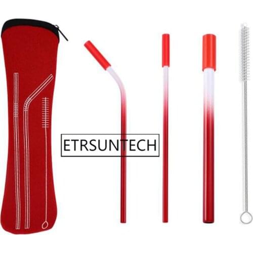 50sets Fruit Juice Straws Reusable 304 Stainless Steel Straw Metal Drinking Colorful Straws Silicone Cover