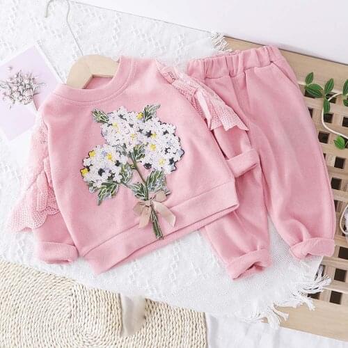 Amyababy 2020 Spring Baby Girl Outfit Embrodiery Lace Tops + Pants 2pcs Infant Girl Clothing Birthday Girls Clothing Sets