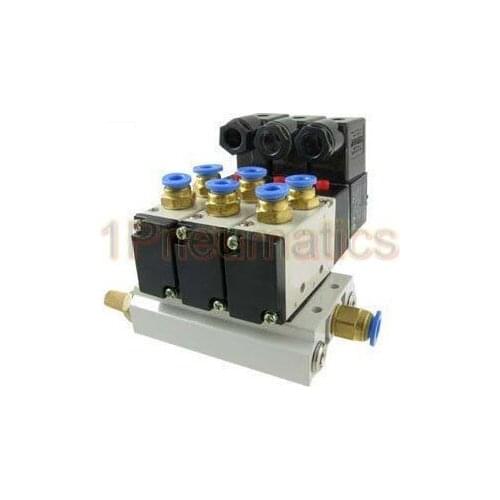 Free Shipping 10pcs/Lot Pneumatic Triple Solenoid Valve w Base Push In Connectors Silencers 4V210-08