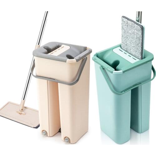 Free Hand Washing Flat Mop with Bucket Lazy 360 Rotating Magic Mop With Squeezing Floor Cleaner Mop Household Cleaning Too
