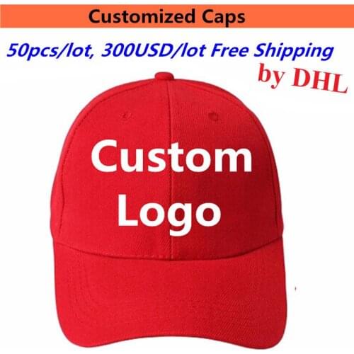 Custom Baseball Cap Whosale 50pcs/lot 300USD Hiphop Hat Embroidery 6 Panel Curved Bill Adult Kids Team Free Shipping Custom Hats