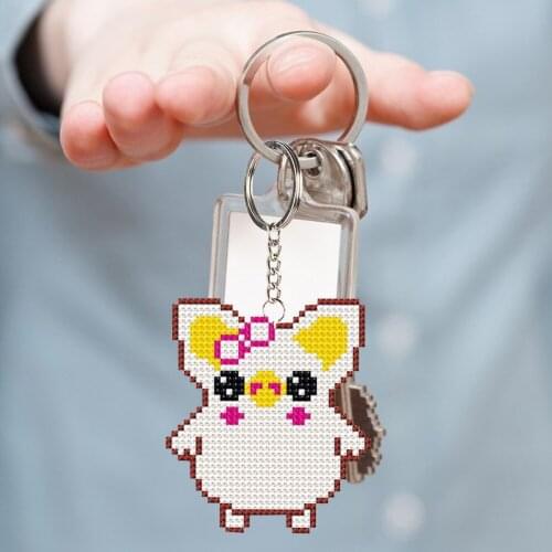 Handmade Bead Embroidery Keychain Kit Artwork Stamped Cross Stitch Cartoon Pendant Key Ring DIY Ornament for Package