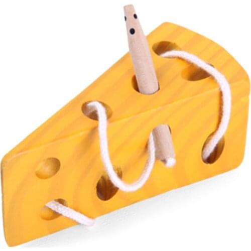 Cheese Shape Wooden Toys Toddler Lacing Game Children Kids Early Education Block Spell