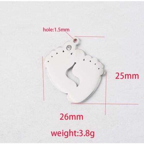 DIY jewelry making 5pcs 25*26mm mirror polished stainless steel double feet baby foot Pendant for bracelet/necklace/keychain