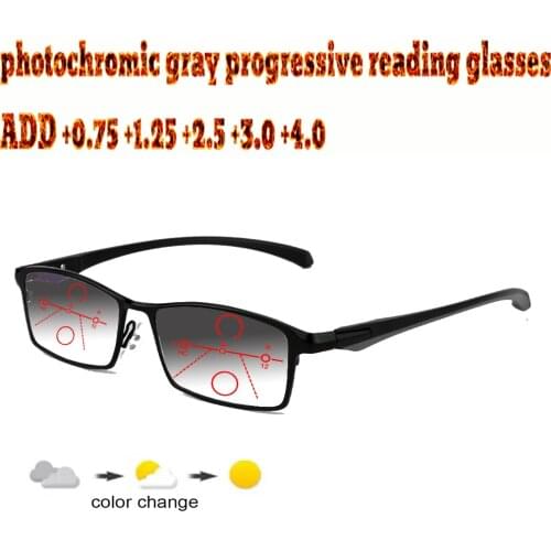 Photochromic Progressive Multifocal Reading Glasses Business Men Full Frame Comfort TR90 +1.0 +1.5 +1.75 +2.0 +2.5 +3 +3.5 +4