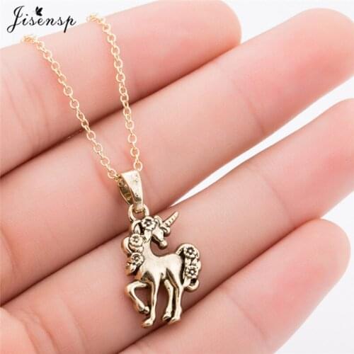 Jisensp New Cute Animal Unicorn Necklaces & Pendants Ancient Bronze Trendy Jewelry Clavicle Chain Necklace collares de moda 2018
