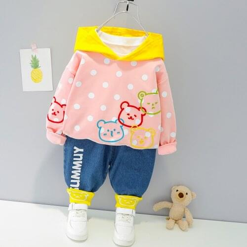 Kid Girl Set Clothes 1 2 3 4 Years Long Sleeve Casual Hooded Dot Print Pink Blue Clolor Kid Toddler Outdoor Wear 1 2 3 4 Years