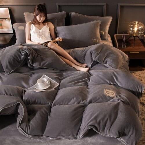Magic Velvet Quilt Duvet Cover Bedding Set 150 220x240 Simple Luxury Winter Warm Thickened Snow Fleece Solid Colors Gray Yellow