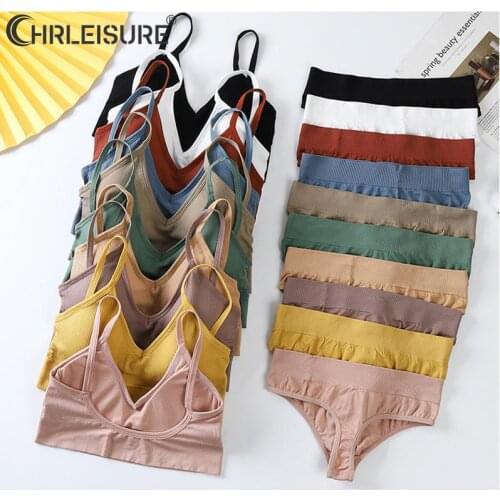 2Pcs Bra Set Women Panties Underwear Set Sexy G-String Seamless Bralette Lingerie Tank Crop Top Dropship 2021 New