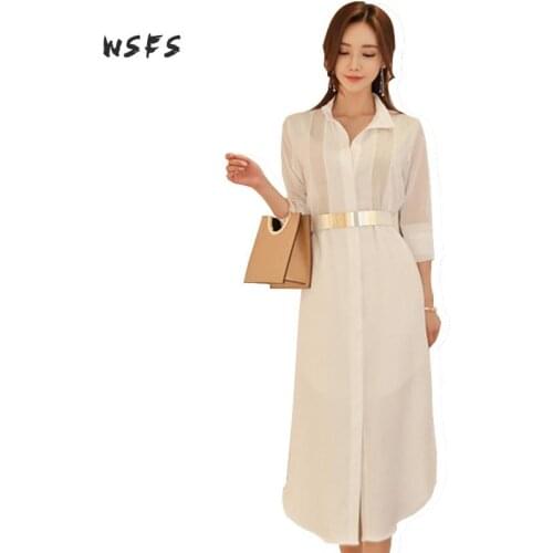 Summer White Dresses Long Sleeve See Through Shirts Dress Women Office Ladies Bodycon Sexy Party Midi Pencil Sundress Vestidos