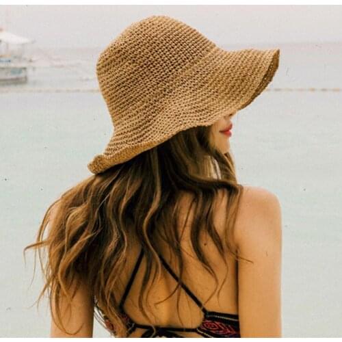 Summer Lady Wide Brim Sunshade Anti-ultraviolet Foldable Beach Hat Solid Color Straw Hat Sun Hat Cap chapeau femme шляпа женская