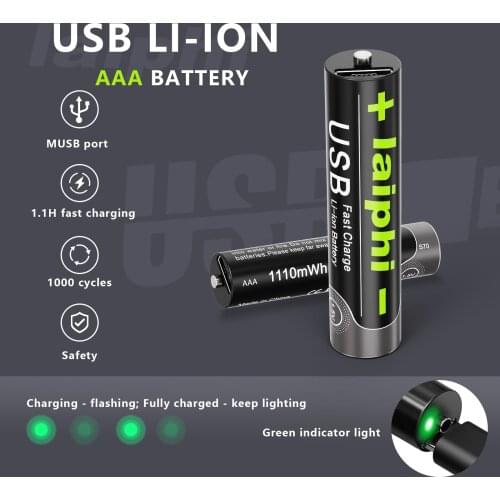 6PCSAAA 1.5V usb battery 1100mwh li-polymer li-po aaa usb rechargeable lithium li-ion battery charge