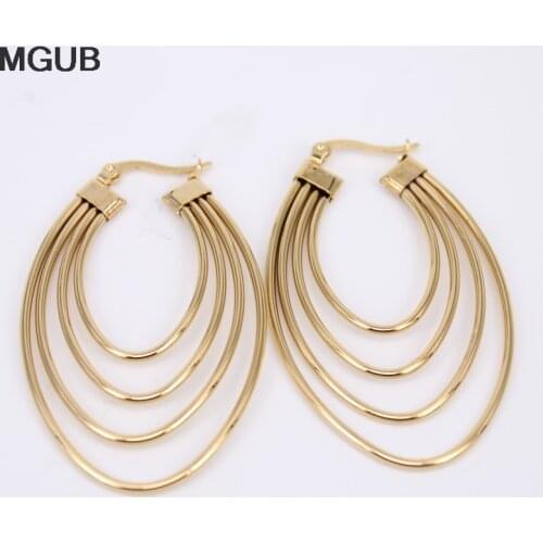 MGUB 2019 New design Lightweight stainless steel jewelry gold colors oval Hoop earrings for women LH664