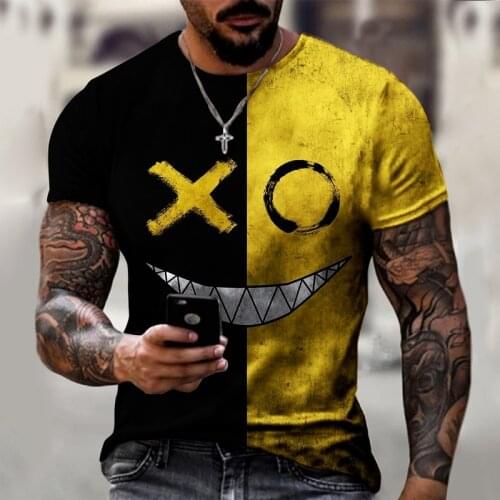 Harajuku XOXO Mens Digital Smiley Print Short Sleeve 2021 Street Casual Sports Shirt Male O-Neck Oversized T-shirt