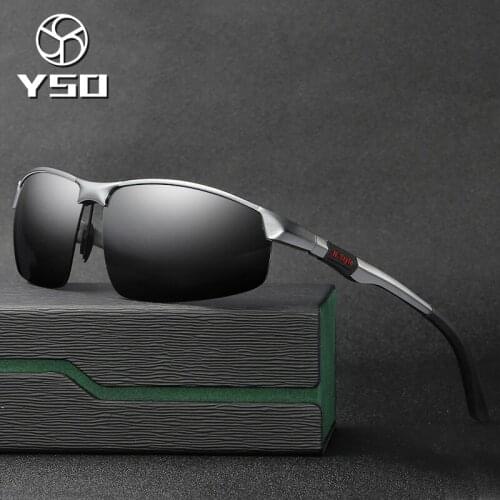 YSO Sunglasses Men Polarized UV400 Aluminium Magnesium Frame TAC Sun Glasses Driving Glasses Semi Rimless Accessory For Men 3121