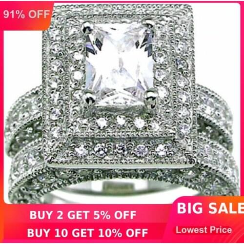 Choucong Vintage 2-in-1 Engagement Band 139pcs Stone 5A Zircon stone 14KT White Gold Filled Wedding Ring Set Sz 5-11