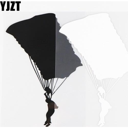 YJZT 10.6X15.8CM Interesting Parachute Car Stickers Vinyl Decals Skydiving Car Window Art Decor Black / Silver 10A-0274