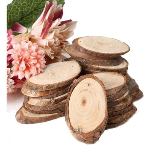 25pcs Natural Wooden Slices Oval Blank Wood Pieces Unpainted Embellishments DIY Crafts Birthday Wedding Display Decor