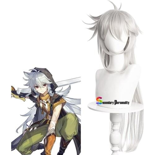 2021 New Game Genshin Impact Razor Wig Cosplay Wolf Long Silver Heat Resistant Synthetic Hair Role Play Wigs + Hairnet
