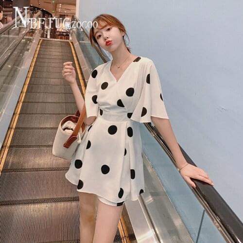 2020 Summer New Fashion Women Sets Black Dot Dress And Shorts Female Sets