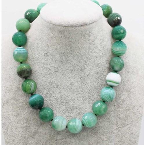 Wholesale 18mm green veins agate faceted round necklace 17.5inch FPPJ nature beads big size agate for woman gift
