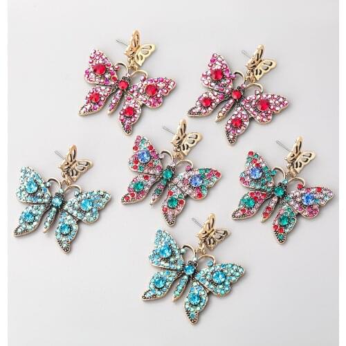 Pauli Manfi Fashion Multi-layer Metal Rhinestone Butterfly Earrings Womens Creative Popular Dangle Earrings Party Accessories