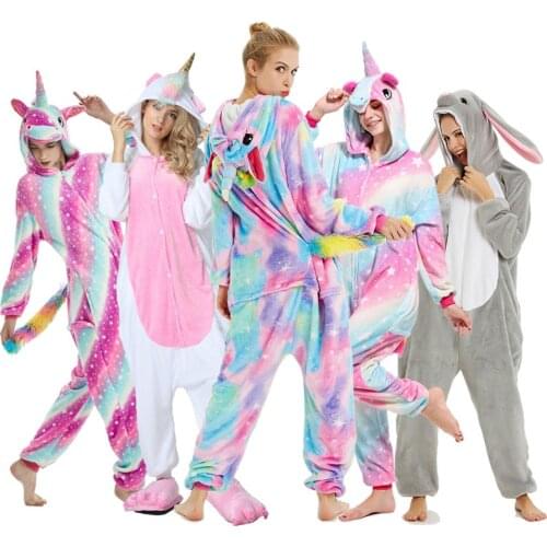 Unicorn Pajamas Onesie Animal Women Kigurumi Stitch Adult Hooded Sleepwear Winter Flannel Christmas Deer Panda Unicornio Pijamas