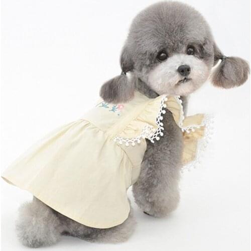 Embroidery Dog Dress Pet Clothes Fashion Flying Sleeve Dog Costume Dress Clothing Pet Shirt Skirt Girl Dresses Outfit Summer XL