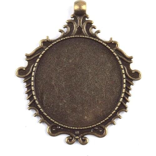 Antique Bronze Cabochon Setting Pendant Trays Blanks Bezel Inner 35mm Women Jewelry Findings Accessories Wholesale 10pcs/lot