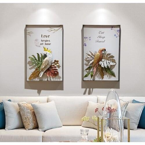 Modern Wrought Iron Parrot Wall Hanging Plant Crafts Decoration Home Livingroom Wall Sticker Ornamrents Hotel Wall Mural Decor