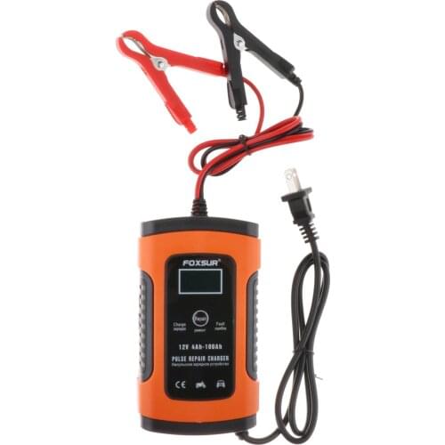 LCD Display Full Automatic Car Motorcycle Battery 12V 5A Amp Power Charger Wet Dry Lead Acid with Cable Clamps EU Plug