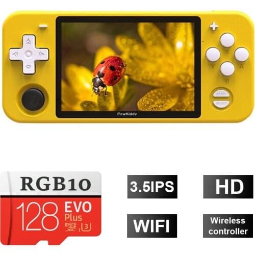 Yellow Mini Portable RGB10 128G SD Card Retro Handheld Game Console 480*320PX 3.5" Full-View IPS Screen Open Source 2800mAh