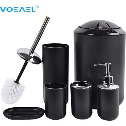 6Pcs/Set Luxury Bathroom Accessories Plastic Toothbrush Holder Cup Soap Dispenser Dish Toilet Brush Holder Trash Can Set