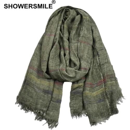 SHOWERSMILE Green Cotton Linen Men Scarves Autumn Winter Winter Accessories for Men Warm Long Fashion Brand Men Scarf Bufanda