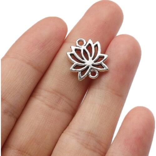 20pcs Silver Color Lotus Flower Charm Connector For DIY Bracelet Jewelry Findings Making Womens Accessories