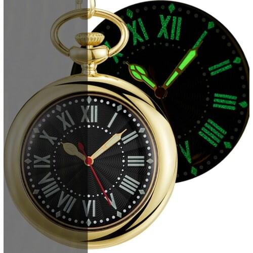 Luminous QUARTZ Pocket Watch KEYCHAIN for Men Women Fob Chain Pendant Gold Golden Glows in Dark Night Light male montre de poche